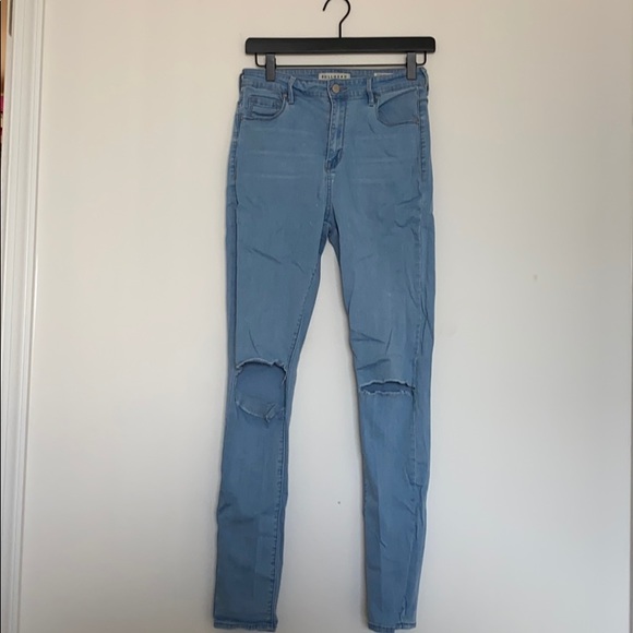 High Waisted Slit Knee Denim - Picture 1 of 5